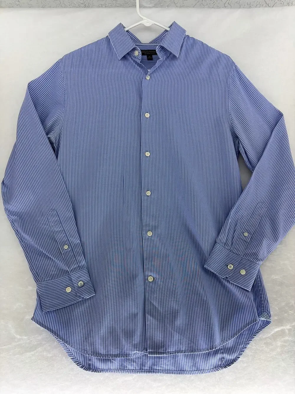 Banana Republic Grant Fit Dress Shirt Men's M Blue Striped Supima Cotton